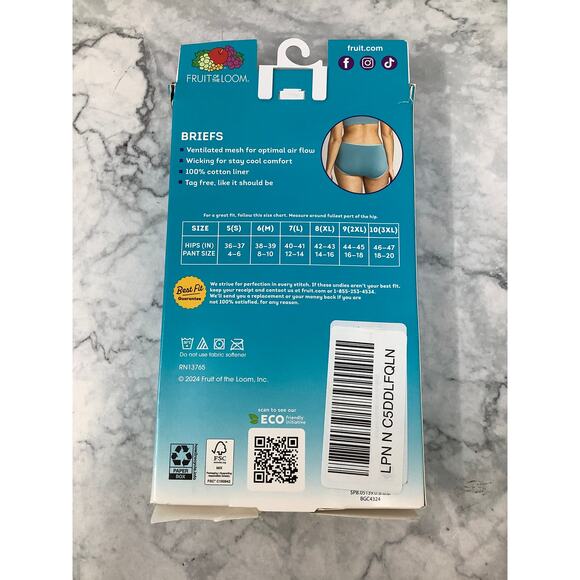 Fruit of the Loom Women's 3XL 6-Pack Breathable Cooling Stripe Briefs C9-2 - Picture 5 of 6